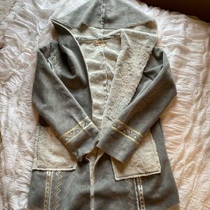 Fleece leather hoodie jacket